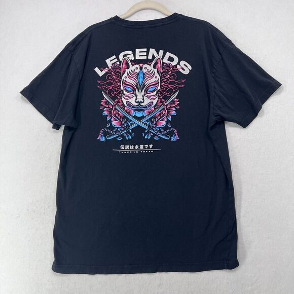 Tuned In Tokyo TShirt Men XL Black Legends Never Die Anime Mask Samurai Swords - Picture 4 of 12